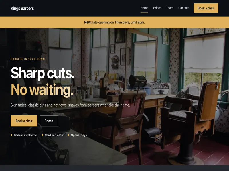 Blade website template: barbers, hairdressers and beauty bars