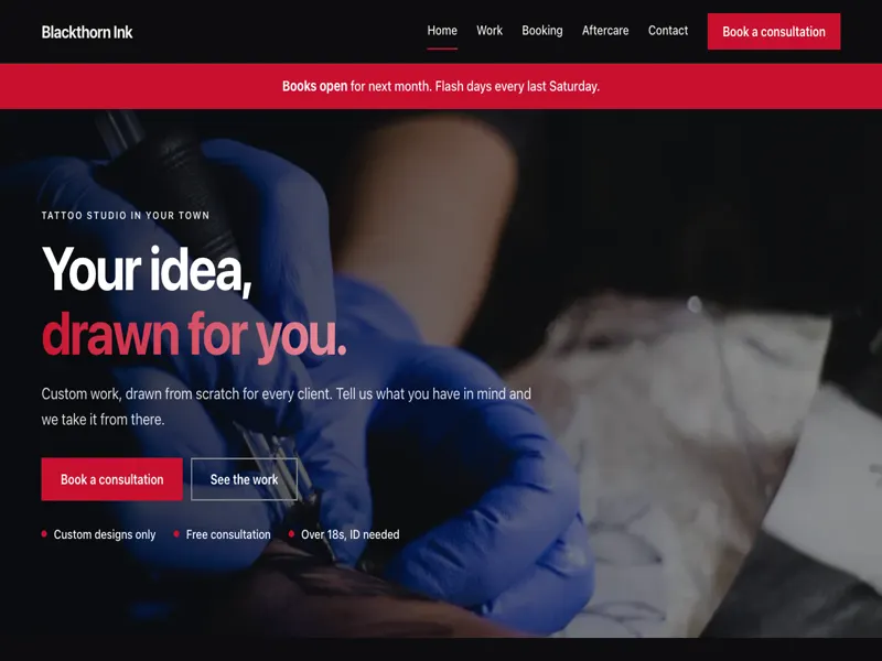 Needle website template: tattoo and piercing studios