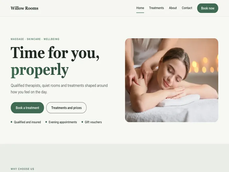 Calm website template: clinics, salons, therapists and studios