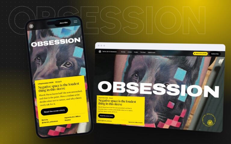 Tattoo-Art & Obsession: the project on desktop and phone screens