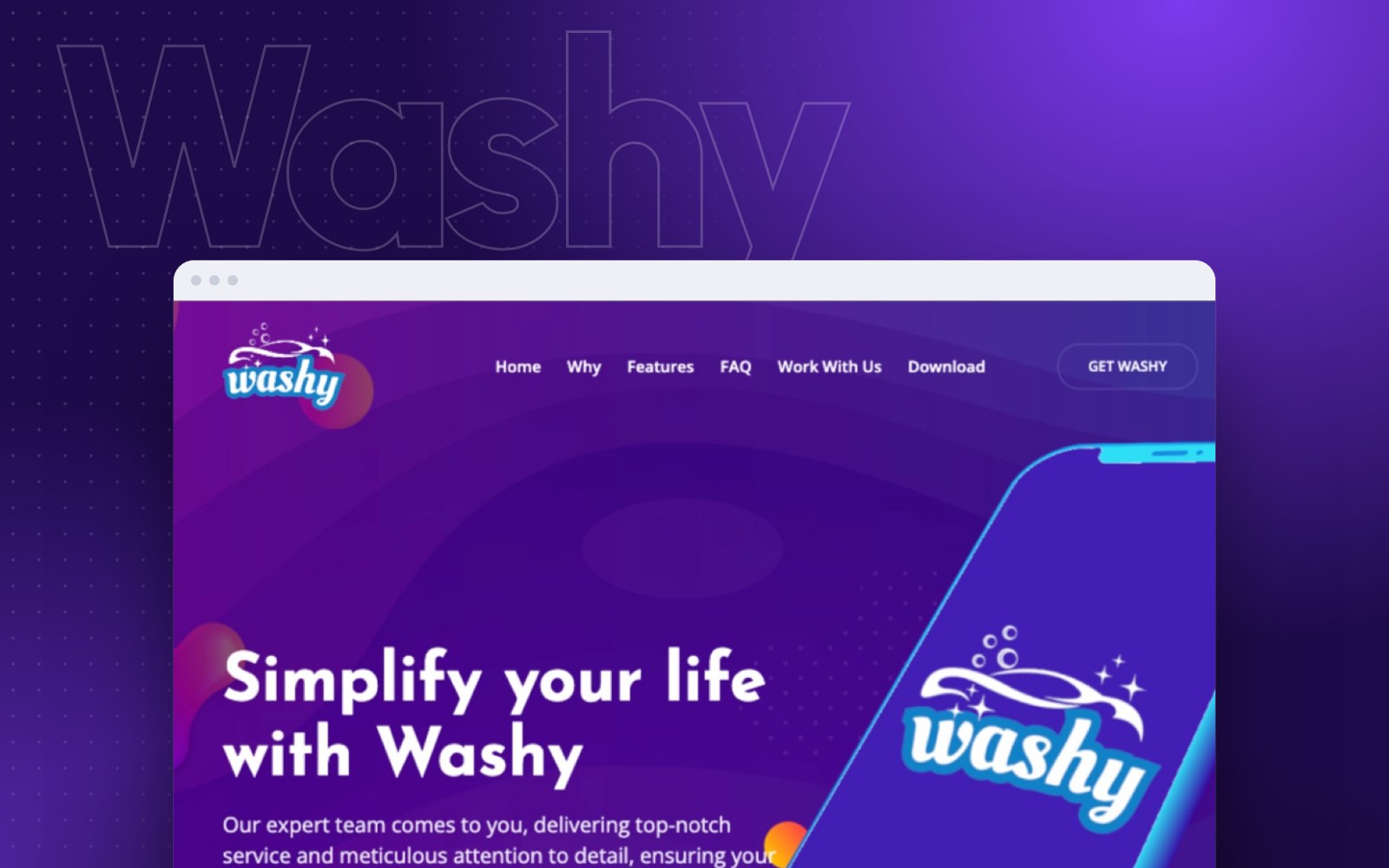 Washy: the finished project on desktop and phone