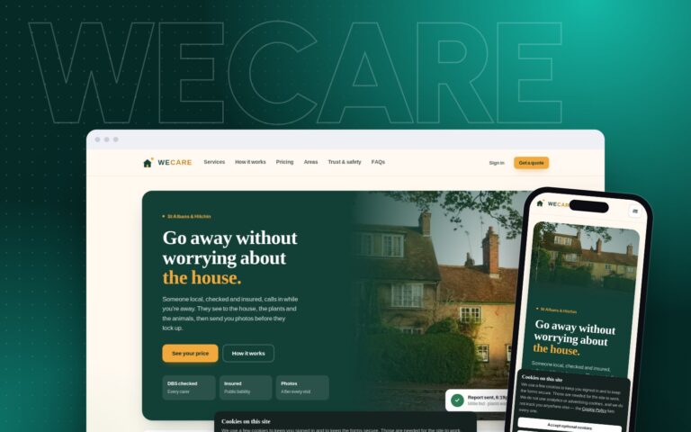 WECARE: the project on desktop and phone screens
